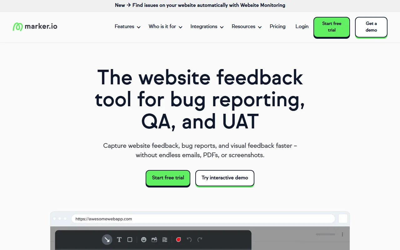 Marker.io homepage