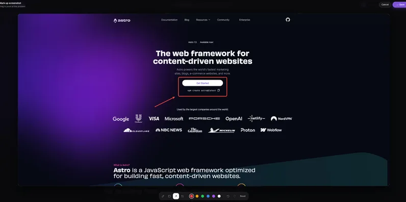 A drawn mark around the call to action on a page under review